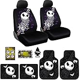 Yupbizauto 9 Pieces Nightmare Before Christmas Jack Skellington Bone Design Car Truck SUV Seat Covers Rubber Front and Rear Floor Mat Set with Little Tree Air Freshener Bundle Set