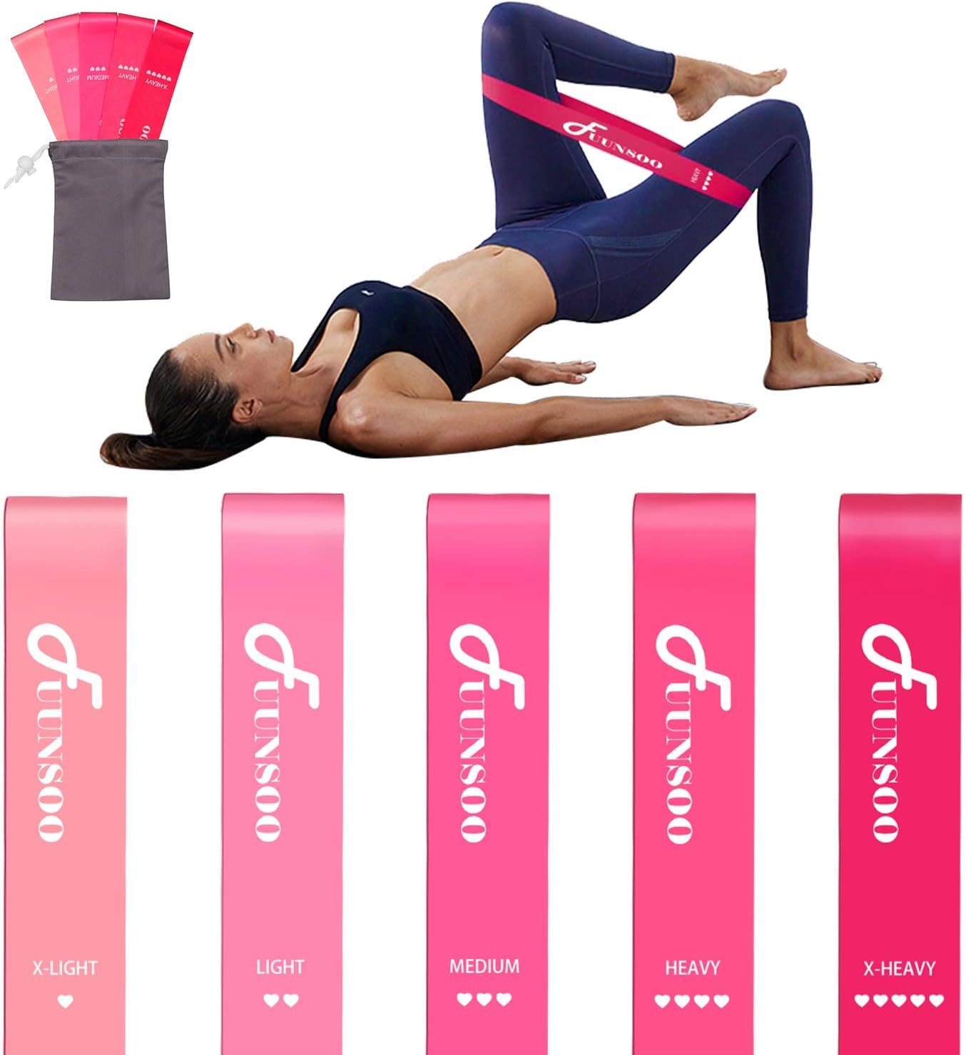 FUUNSOO Resistance Loop Bands Durable and Soft Exercise Bands Set of 5 Workout Bands with Breathable Bag for Stretching, Home Fitness, Weight Training, Physical Therapy and Yoga