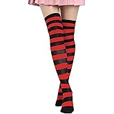DAZCOS Striped Thigh High Socks Elastic Over The Knee Knit Stockings Leg Warmers for Christmas