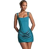 Tianzhihe Pleated Satin Homecoming Dresses for Teens 2026 Square Neck Spaghetti Straps Short Modest Cocktail Dress
