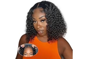GOLFMAX Wear and Go Glueless Wigs Human Hair Pre Plucked Pre Cut Short Bob Wigs With Elastic Band For Black Women Deep Wave Curly 4x4 Closure Wig Water Wave Wigs Human Hair 12 Inch