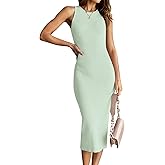 HAEOF Women's Summer Bodycon Midi Sweater Dress 2026 Spring Casual Sleeveless Ribbed Knit Vacation Party Work Long Dresses