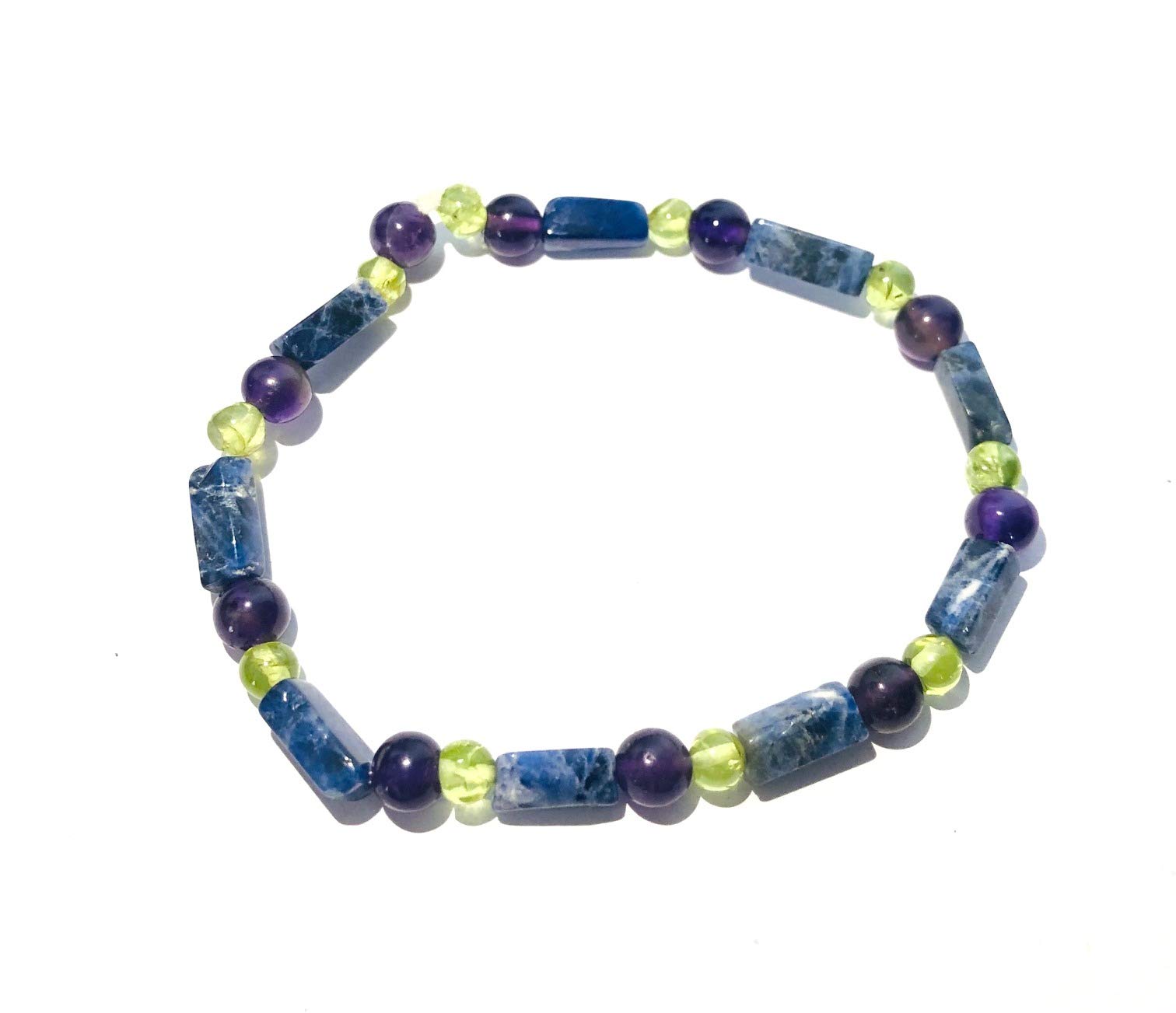 CRYSTALMIRACLE Sodalite Peridot Amethyst Bracelet Healing Fashion Accessory Gift Handcrafted