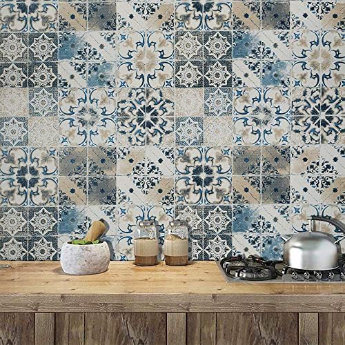 Blue Tile Wallpaper Peel and Stick Wallpaper Stick and Peel Vintage