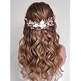 CASDRE Flower Bride Wedding Hair Vine Pearl Bridal Headpiece Leaf Hair Accessories Hair Piece for Women and Girls (C Rose Gold)