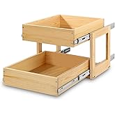 Mulush Pull Out Cabinet Organizer, 17''W×21''D×16''H Soft Close Slide Out Wood Drawer Shelves Storage for Kitchen, 2-Tier, Finished, Heavy-Duty, Bottom Assembly