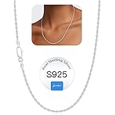 Jewlpire 1.5mm 2mm Rope Chain 925 Sterling Silver Chain Necklace for Women, Smooth Sturdy Women's Chains Necklace, 16 18 20 22 24 26 Inch