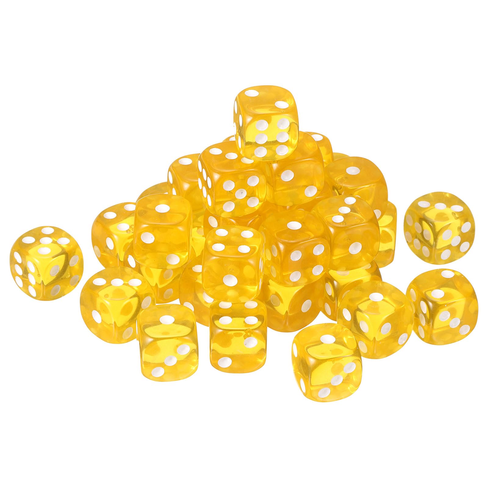 sourcing map 50Pcs 6 Sided Acrylic Dice, 18mm/0.71" Rounded Corner Translucent Colored D6 Game Dice for Theme Party Fun Table Board Games, Yellow