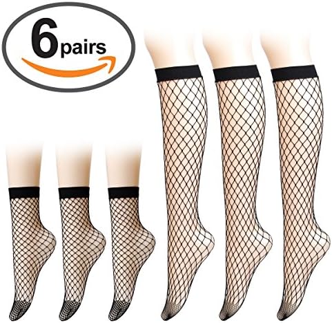 Fishnet Socks Stockings 6 Pairs Sexy Ankle & Knee High Mesh Sheer Socks for Girls and Women