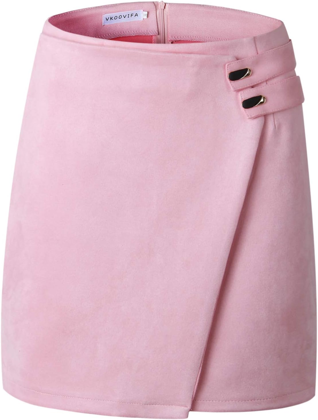 VKOOVIFA Women's High Waist Faux Suede Zipper Back A-Line Bodycon Short Mini Skirts.