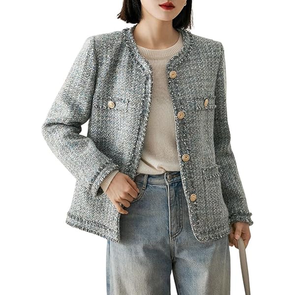myzgx Women's Fall Casual Button Down Tweed Blazer Jacket