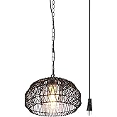 Globe Electric 44759 1-Light Outdoor/Indoor Plug-in Pendant Light, Black Woven Fabric Shade, Matte Black Finish, 20-Foot Desi