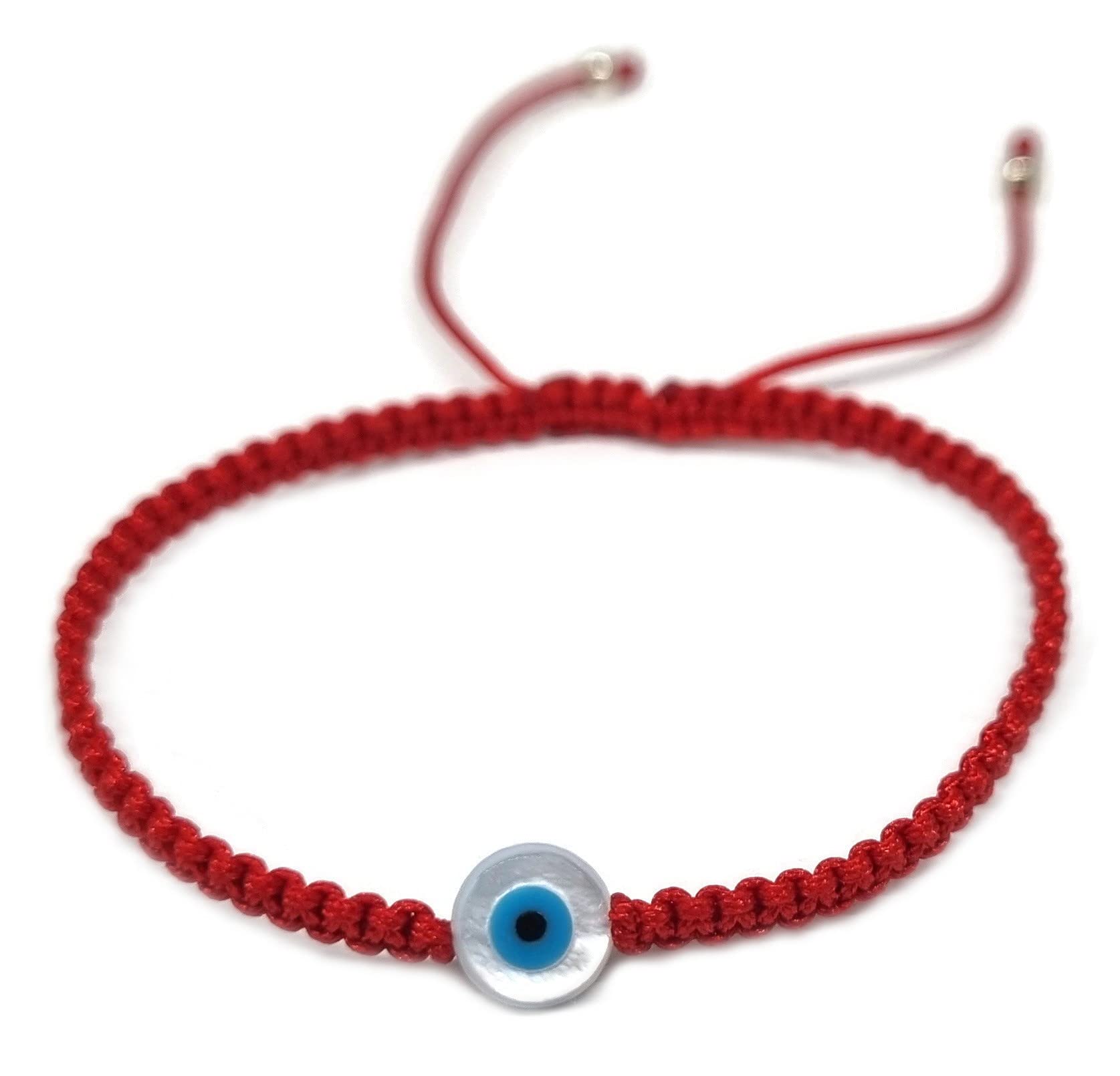 MYSTIC JEWELS By Dalia - Red Macrome Thread Bracelet with Mother of Pearl and Evil Eye for Good Luck Protection Evil Eye Good Luck (Round - Red)