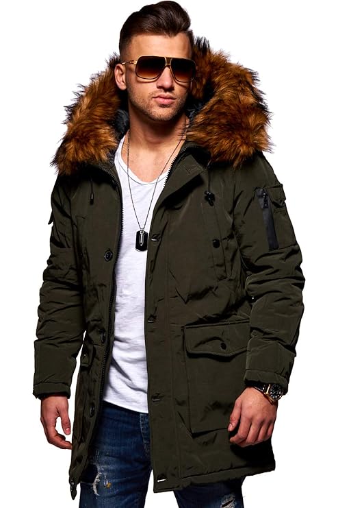 Behype. Herren Winter-Parka Winter-Jacke mit Kunstfell & Kapuze Biker 55-1790