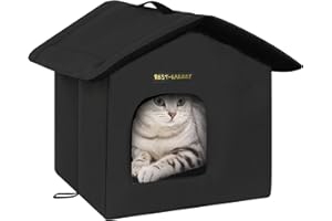 Rest-Eazzzy Cat House for Outdoor Cats, Weatherproof and Insulated Feral Cat House with Mat and Canopy, Easy to Put Together, Selfwarming Cat Shelter for Winter(13 * 13 * 14" Black with Support)