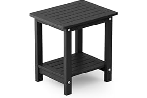 YEFU Outdoor Side Table for Patio: 16" HIPS Weather - Resistant Adirondack Tables - Waterproof Small Square End Tables for Backyard Pool Porch Balcony - Indoor Outdoor Double Layer Table Black