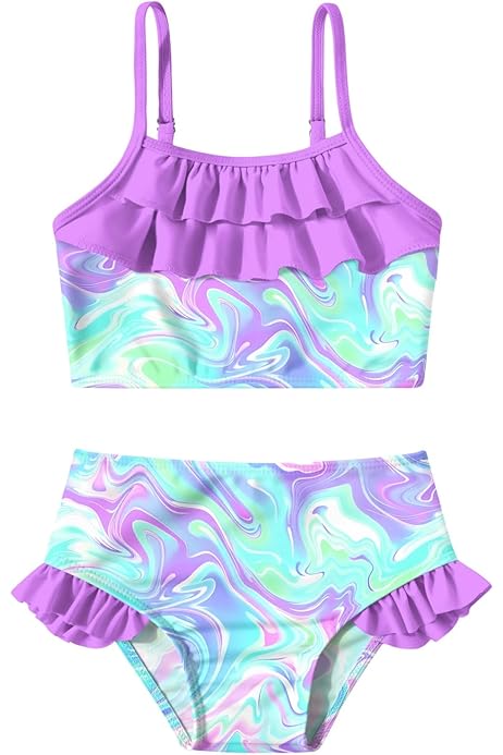 7-12T Big Girls Mermaid Scales Swimsuit Two Pieces Bikini Set Bowknot Ruffle Falbala Swimwear Bathing Suits