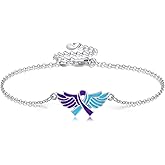 AXOMY Suicide Awareness Bracelet S925 Sterling Silver Suicide Prevention Bracelets Mental Health Bracelet Teal and Purple Bracelets for Women Men