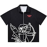 SOLY HUX Men's Summer Zip Up Graphic Tees Short Sleeve Hawaiian Tshirts Lapel Collar Tops