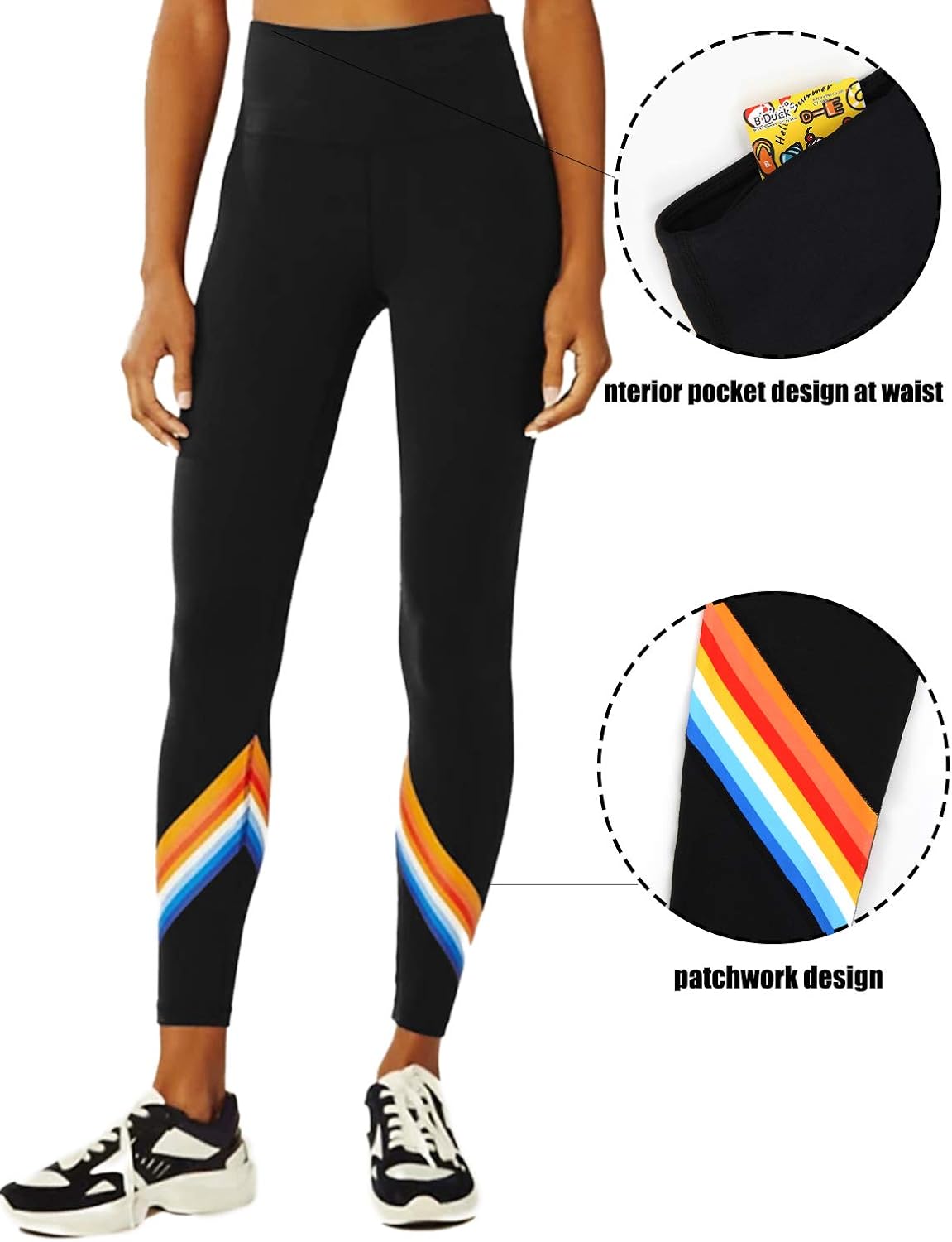 Blooming Jelly Women's High Waisted Leggings Workout Rainbow Print Tummy Control Yoga Pants: Clothing