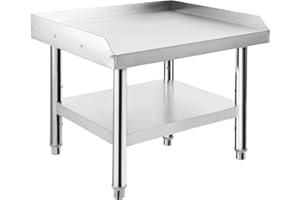MOVECOM Stainless Steel Equipment Grill Stand Table 24x28x24 inch, 1000 lbs Top Shelf, 220 lbs Bottom Shelf, Adjustable Legs, 2" Edge Baffle, for Hotel, Home, Commercial Restaurant Kitchen
