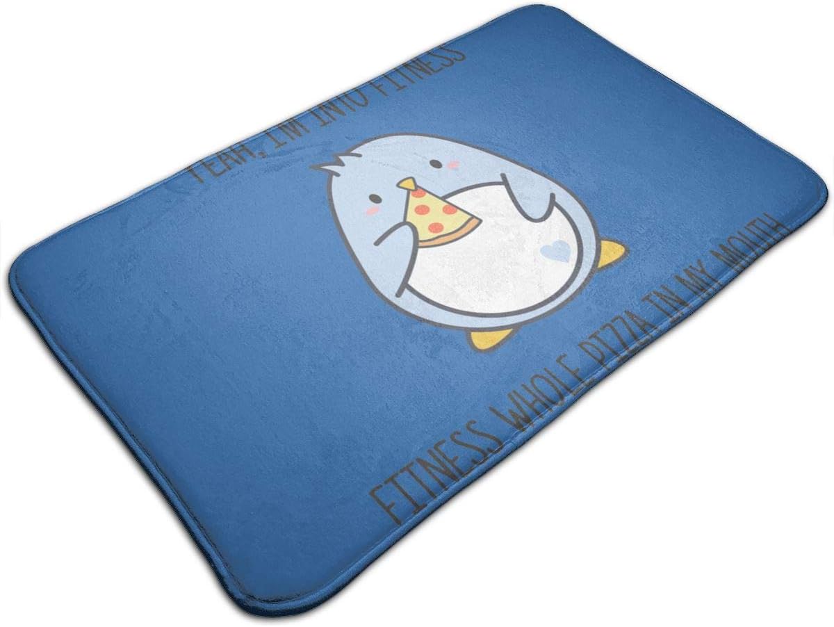 Welcome Doormat - Non-Slip Entrance Floor Rug - Easy Clean Rug Mats for Entry - Machine Washable Indoor Carpet Doormats with Penguin Eating Pizza, 19.5''Wx31.5''L