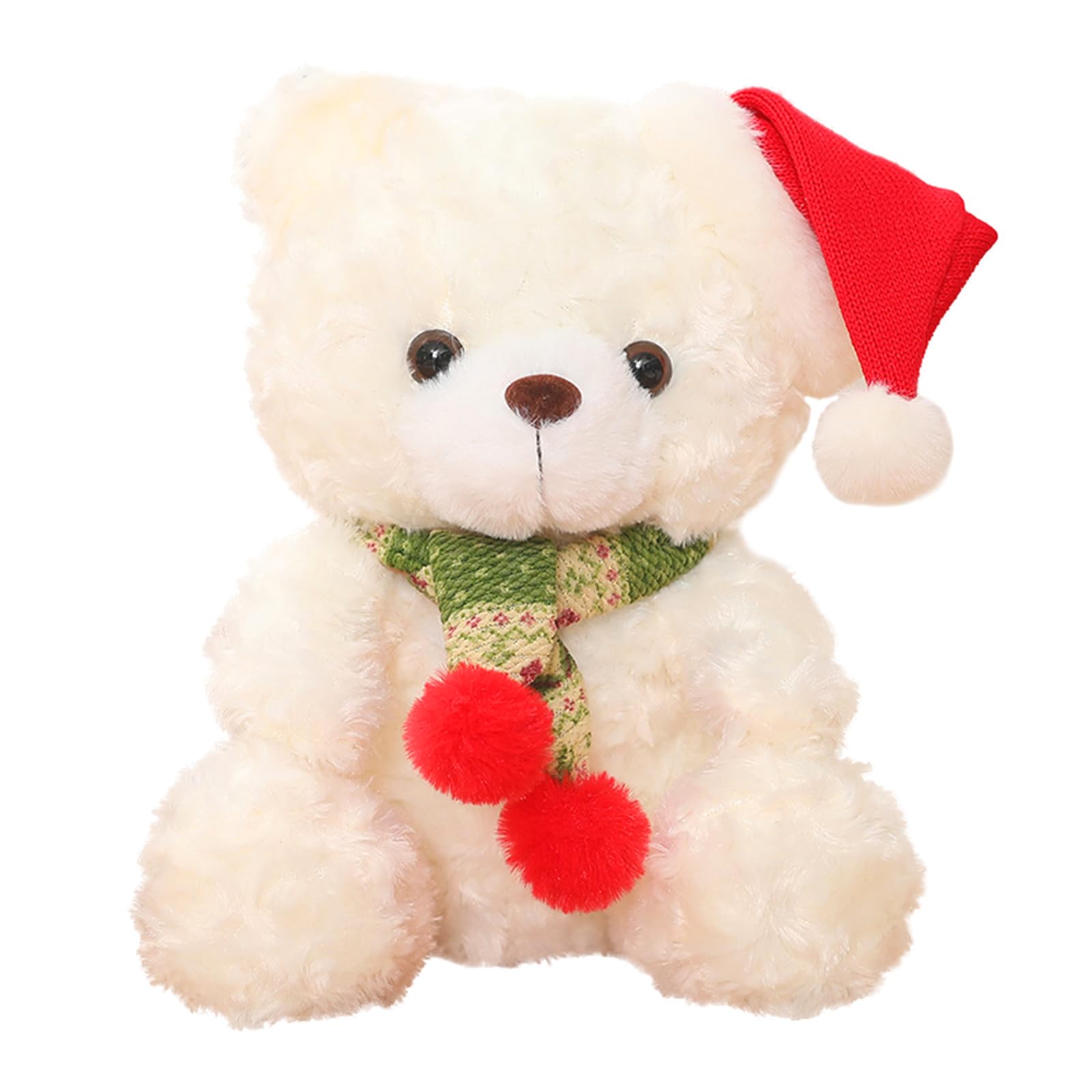 23cm Christmas Teddy Bear Plush, 9" Cute White Stuffed Doll, Christmas Plushies, Cuddly Toy Xmas Soft Toys for Kids