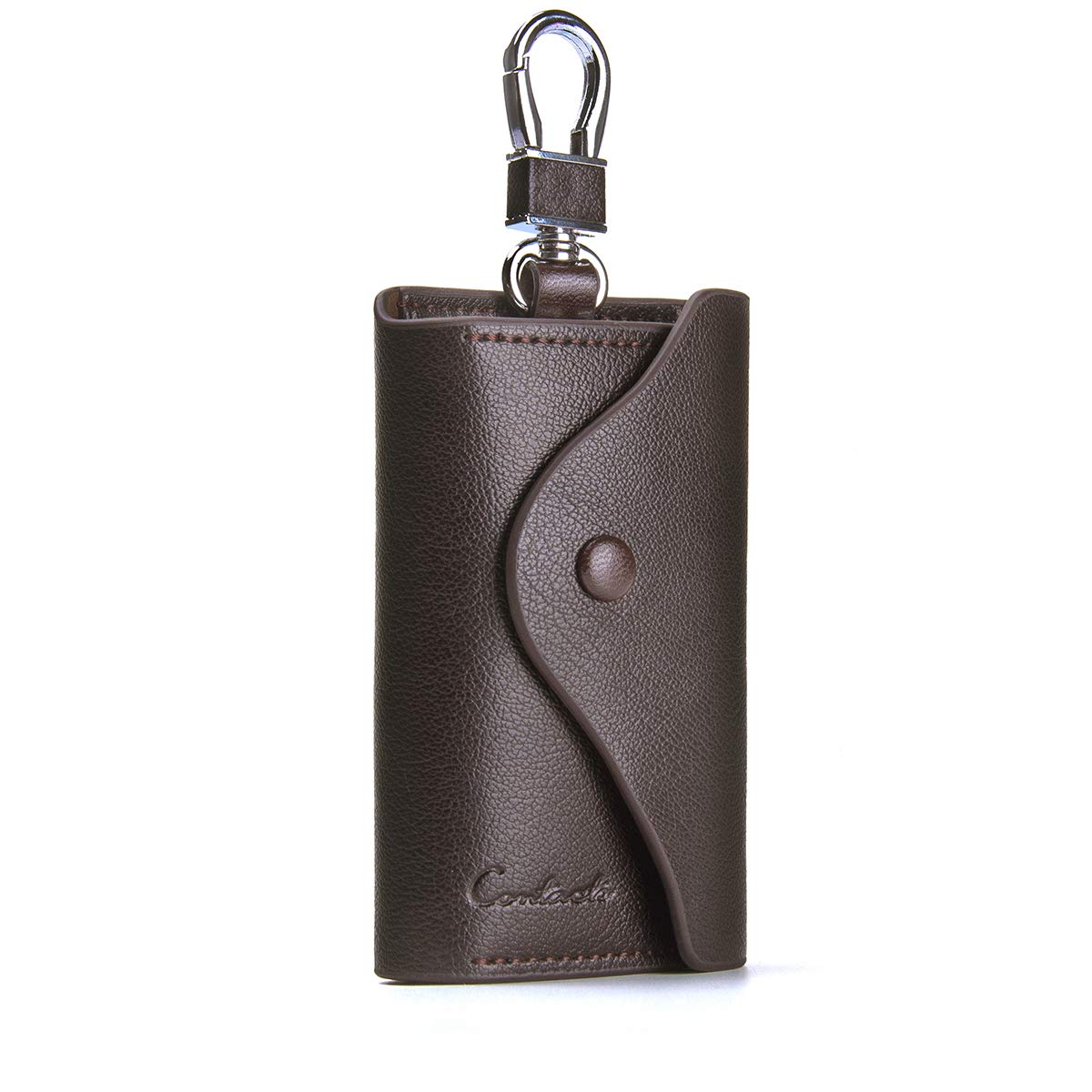 CONTACTS Mens Leather Key Case,Mens Leather Cowhide Key Chain Bag,Key Bag with 6 Keyrings, Card ID Holder Wallet Purse Brown