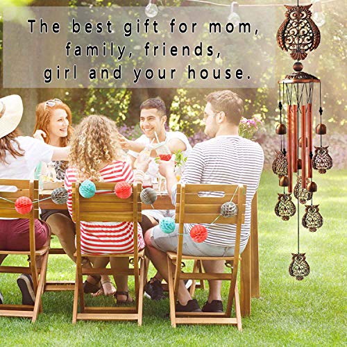 Alitake Owl Wind Chimes for Outside, Brass Wind Chimes Outdoor Clearance with S Hook Windchimes Indoor and Outdoor Decorations, Windchime Gifts for Mom Grandma Garden Gift Housewarming Gift