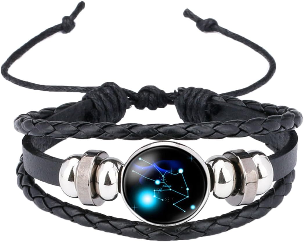 CaimeytieBraided Bracelet Adjustable Constellation Signs of Zodiac Clear Glass Charm Time Gems Serie