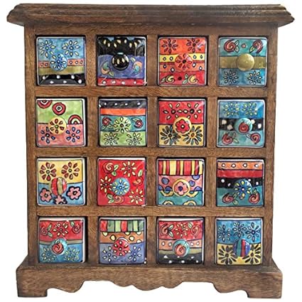 Present Company Sixteen Drawer Ceramic Spice Chest Hand Painted
