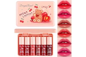 MINILING 6 Colors Lip Tint Stain Korean Lip Gloss Set, Plumping Lip Tint Mini Liquid Lipstick, Multi-Use Cheek and Lip Tint, Long lasting Waterproof, Non-Stick Cup, Lip Tint Makeup