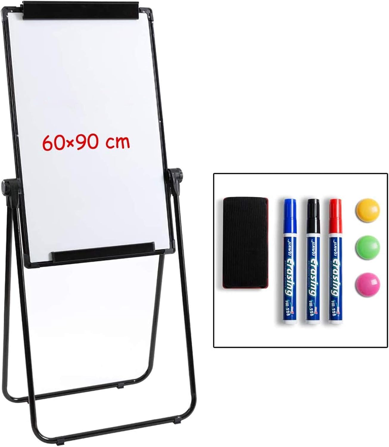 DOEWORKS Flip Chart Easel Whiteboard 90x60cm U-Stand, Double Sides Magnetic White Board Flipchart