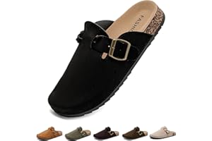Sgadabe Suede Clogs for Men Soft Cork Footbed Women's Clogs Mules with Arch Support, Adjustable Buckle Comfort Leather Potato Shoes, Slip-On Closed Toe Slippers
