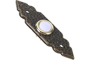 TEHAUX Vintage Metal Wired Doorbell Push Button with Black Finish, Long Rectangular Chime Switch