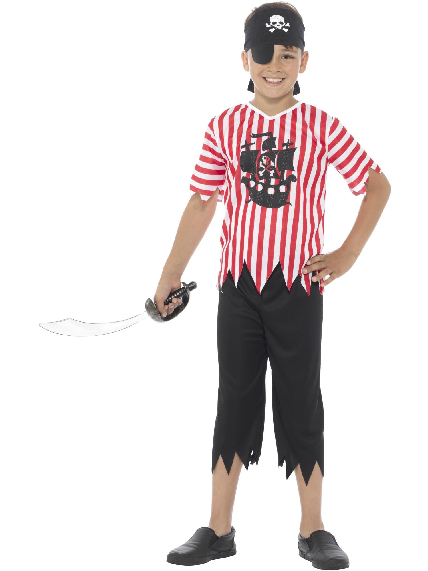 Smiffys Jolly Pirate Boy Costume, Red & White , Boys Fancy Dress, Pirate Dress Up Costumes