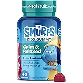 Smurfs Kids Calm Gummies | Calming Gummies for Kids with Lemon Balm & L Theanine | Made with Real Fruit | Doctor Developed | Gelatin Free Non-GMO No Artificial Flavors or Colors | 20 Servings
