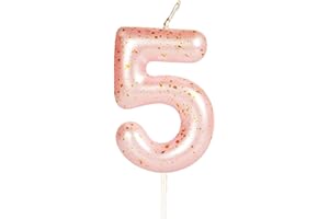 Hongplus Pink Gold Number 5 Candles, 5 Birthday Candle,Pink Happy Birthday Candles for Cake, Cake Topper Decorations for Girls Women Her 5th Birthday Party Decorations Supplies Favor Gift
