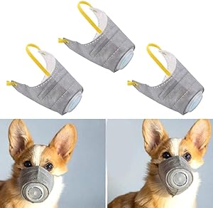 PeSandy Adjustable Dog Respirator Muzzle, 3 PCS Breathable Dog Protective Muzzle for Small to Large Dogs Filter Air Pollutants Anti Fog/Anti Dust/Anti Secondhand Smoke, Pet Respirator Muzzle
