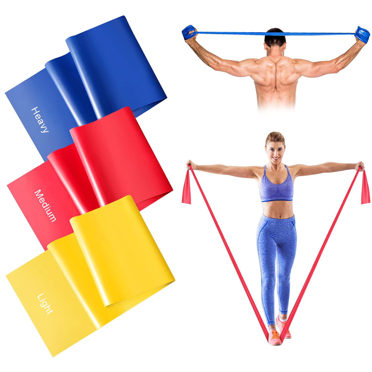 Suright Resistance Bands, Exercise Band with 3 Resistance Levels, 2M/6.6ft Skin-Friendly Long Resistance Bands Set Men Women, Workout Band Ideal for Pilates, Strength Training, Yoga, Gym, Fitness
