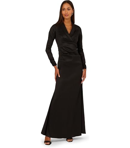 adrianna papell jersey and satin tuxedo sheath dress Stretch Crepe Faux Wrap with Shawl Collar Black 2 at Amazon Women's Clothing store empire waist and pleated details for textural interest Buy Adrianna Papell Pink Jersey