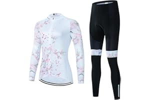 SUDU SUDO Women's Cycling Clothing Set Long Sleeve Road Bike Shirt Cycling Jersey Bicycle Pants with Gel Padded