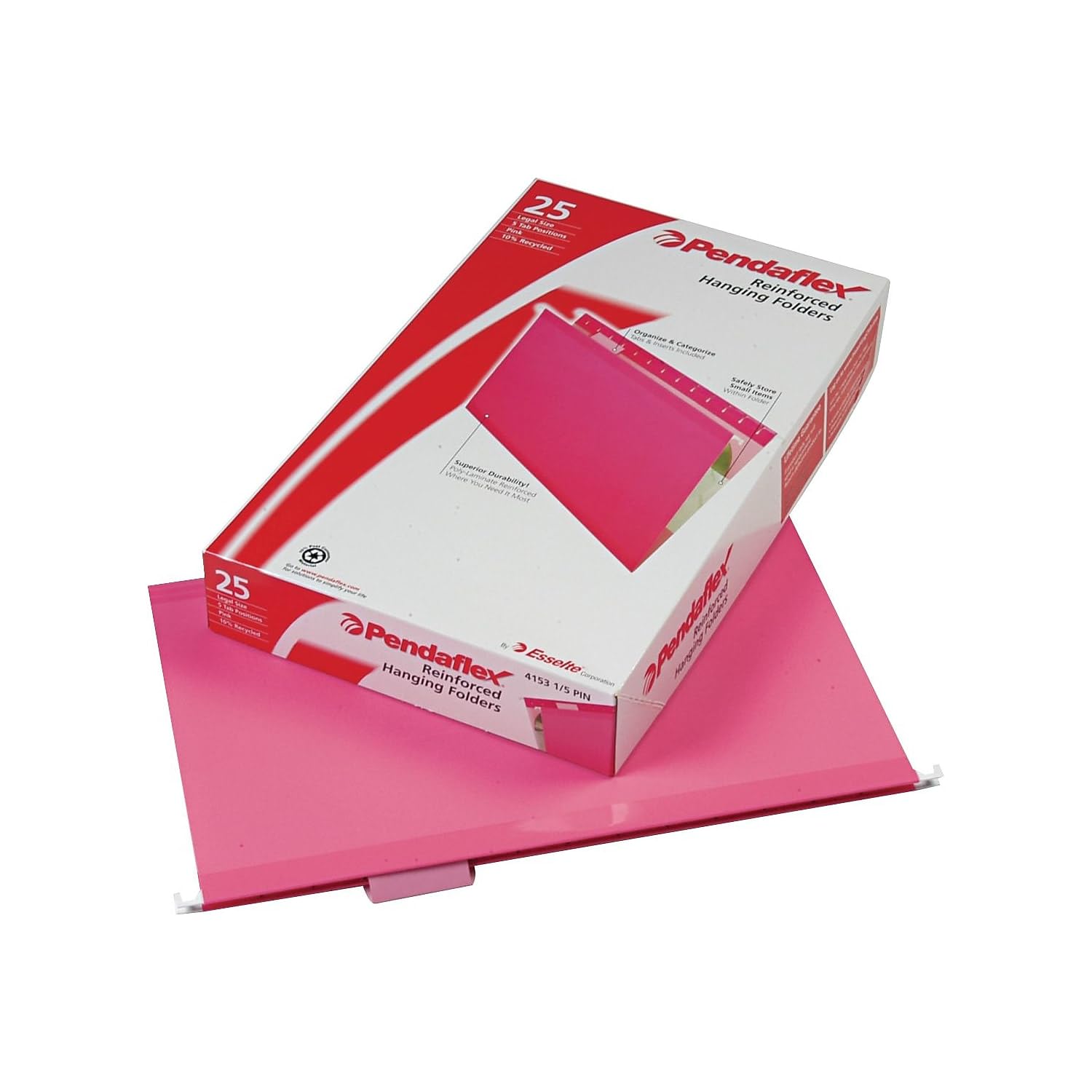 Pendaflex 04153 1/5 PIN Reinforced Hanging Folders, Legal Size, Pink, 1/5 Cut, 25/BX (4153 1/5 PIN)