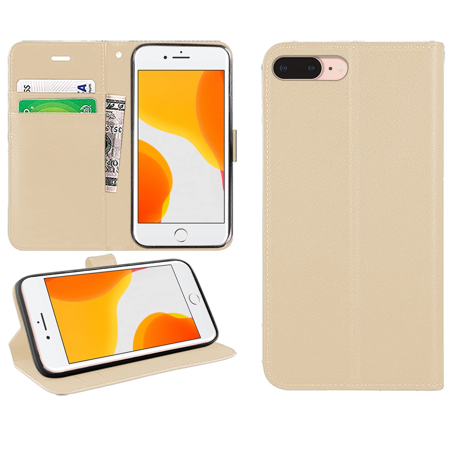 DN-Technology for iPhone 7 Plus/8 Plus Case Flip Wallet [Card Holder] [Magnetic Closure] [Kickstand] PU Leather Phone Cover 5.5 inch (GOLD)