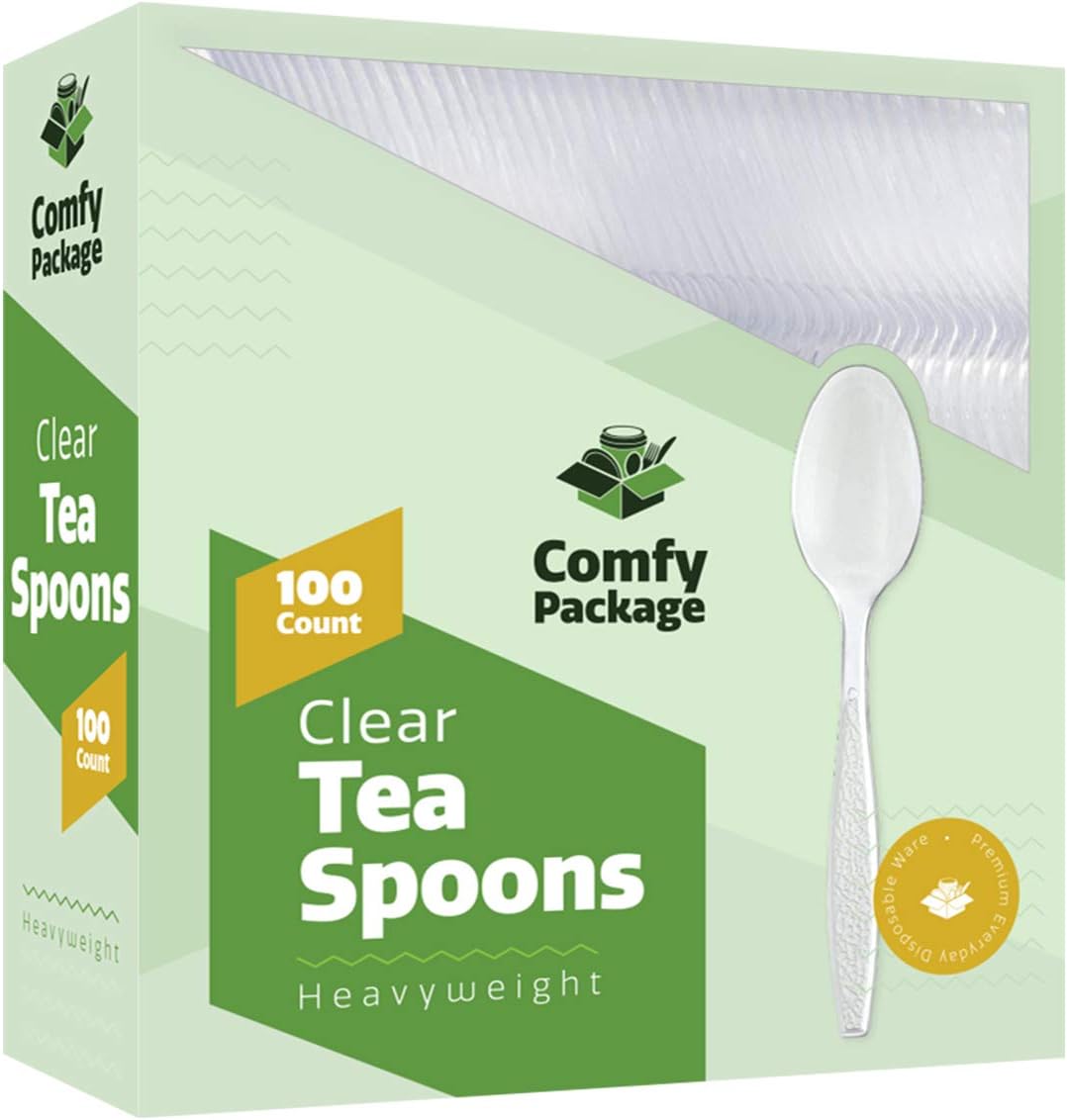 [100 Pack] Heavyweight Disposable Clear Plastic Tea Spoons: Kitchen & Dining