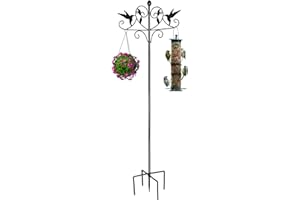 MINGPINHUIUS Adjustable Double Shepherds Hooks: Bird Feeder Pole with 5 Base Prongs 1.2mm Thick Heavy Duty Two Sided Shepherds Hooks for Outdoor,Solar Light Lantern,Hanging Plants(1 PC,Black)