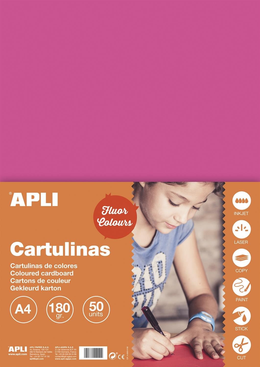 APLI DIY Cases Cartoline A4 180 g 50 Sheets Pack of 10 Neon Pink