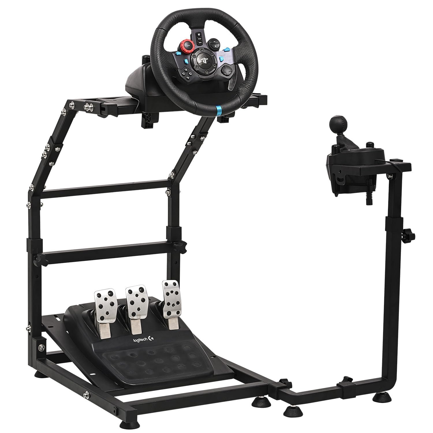 CXRCY Soporte para volante de carreras, altura ajustable y plegable, compatible con cabina de juego Logitech G920 G29 G27 G25 (rueda y pedales no incluidos)