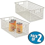 mDesign Wide Wire Storage Basket for Kitchen, Pantry, Cabinet - Pack of 2, Satin