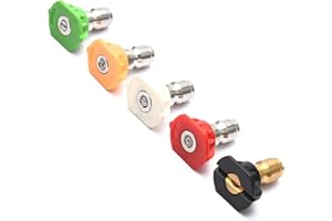 ANJIESENG Universal Pressure Washer Nozzles, 1/4-Inch Quick Connect, Hot（85°）- or Cold-Water Use, power washer tips Set of 5 pcs (4.5 Orifice)